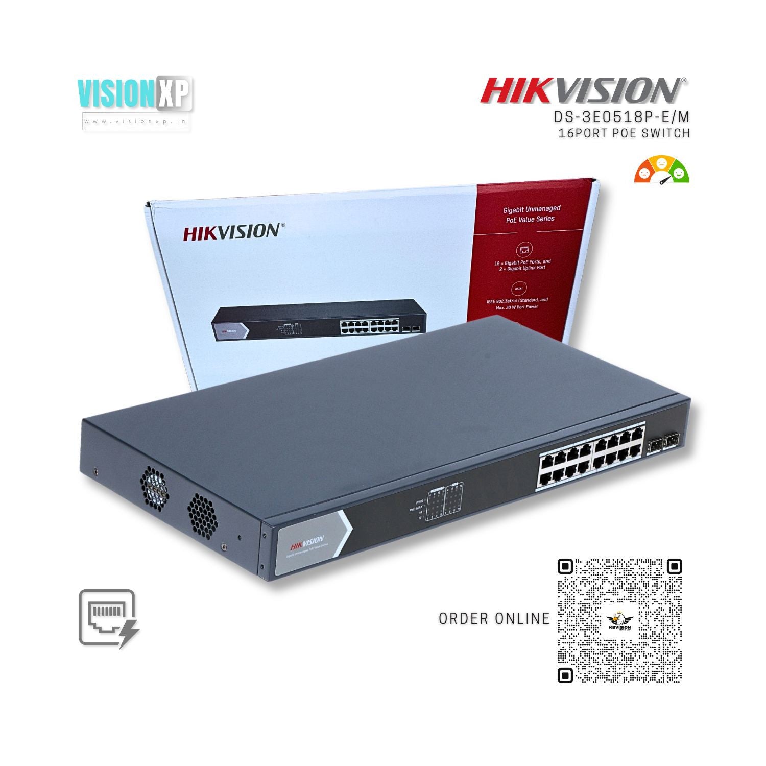 Hikvision DS-3E0518P-E/M 16 Port Gigabit Unmanaged PoE Switch Hikvision DS-3E0518P-E/M 16 Port Gigabit Unmanaged PoE Switch